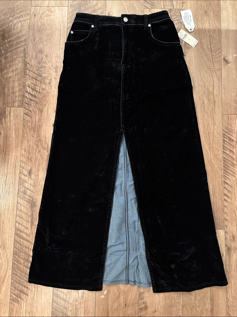 Pilcro Black Velvet Skirt with Seam Detailing